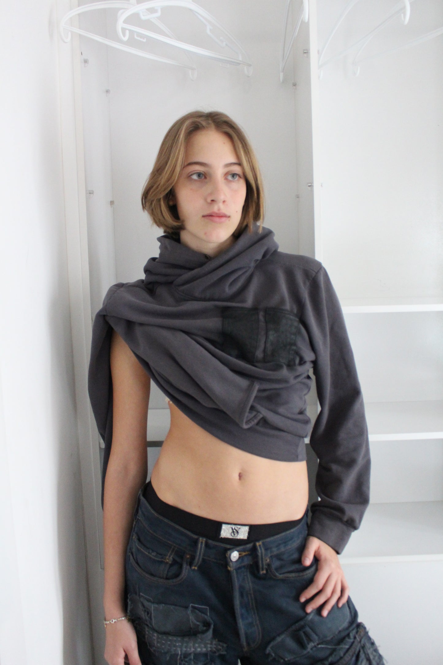 Leather pckt hoodie