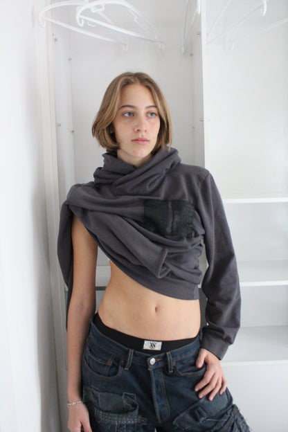 Leather pckt hoodie
